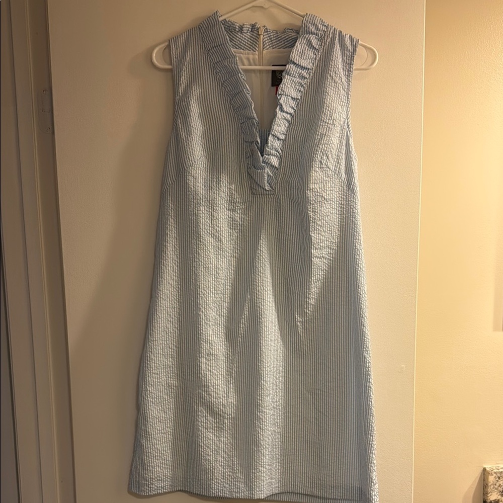 Vince Camuto Asymmetrical Ruffled Silver Blue Sheath Dress